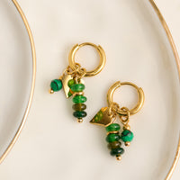 Malachite Earrings Heart Charm Hoop Waterproof Narelle Gold