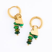 Malachite Earrings Heart Charm Hoop Waterproof Narelle Gold