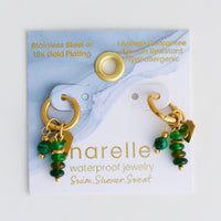 Malachite Earrings Heart Charm Hoop Waterproof Narelle Gold
