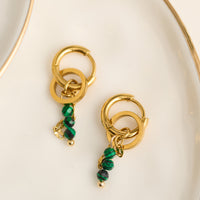 Hoop Earrings Malachite Beaded Waterproof Narelle Gold