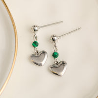 Drop Earrings Heart Malachite Waterproof Narelle Silver