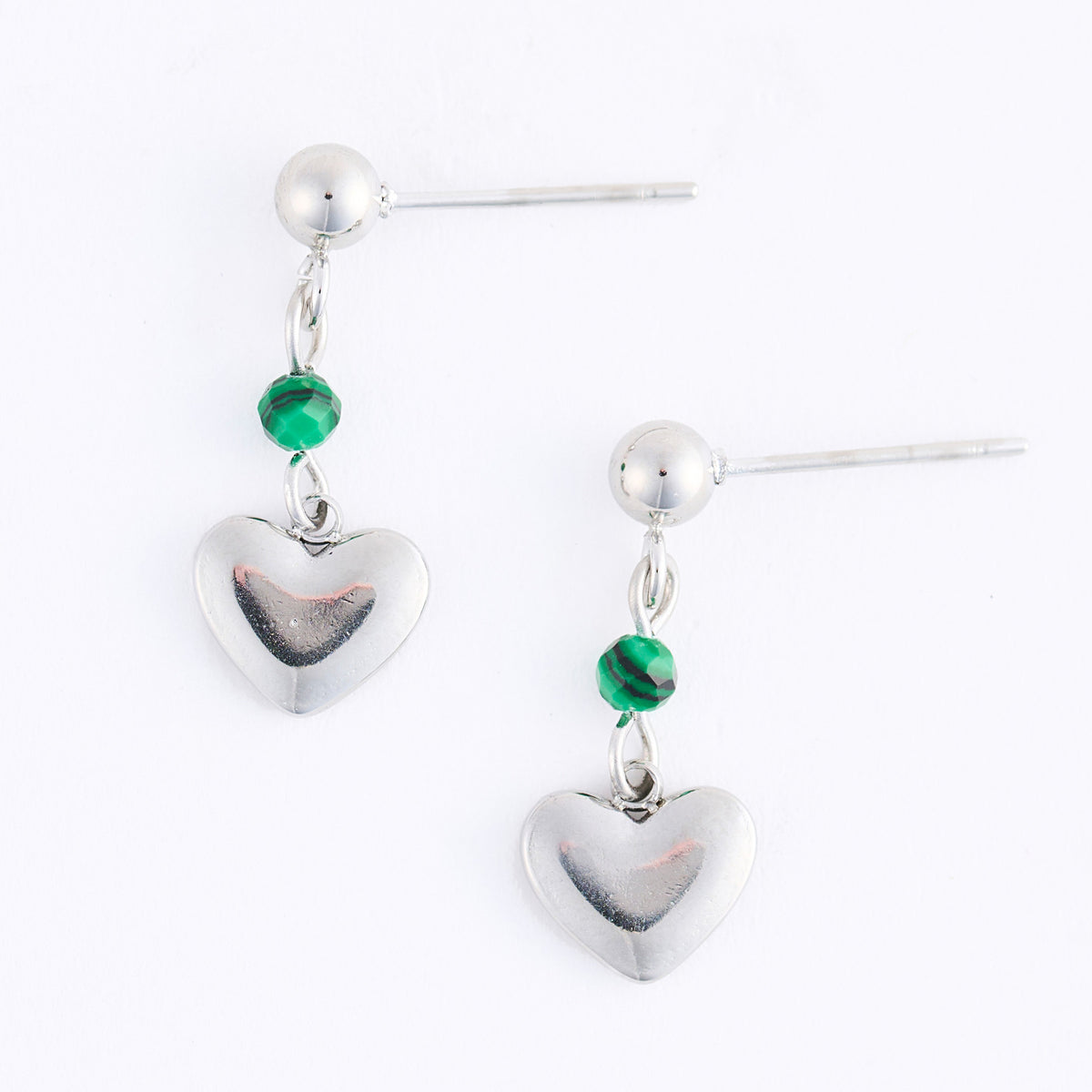 Drop Earrings Heart Malachite Waterproof Narelle Silver