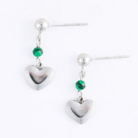 Drop Earrings Heart Malachite Waterproof Narelle Silver