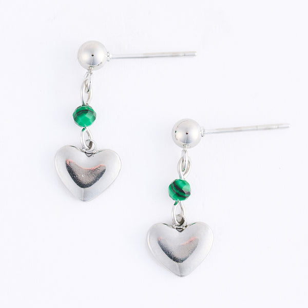 Drop Earrings Heart Malachite Waterproof Narelle Silver