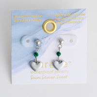 Drop Earrings Heart Malachite Waterproof Narelle Silver