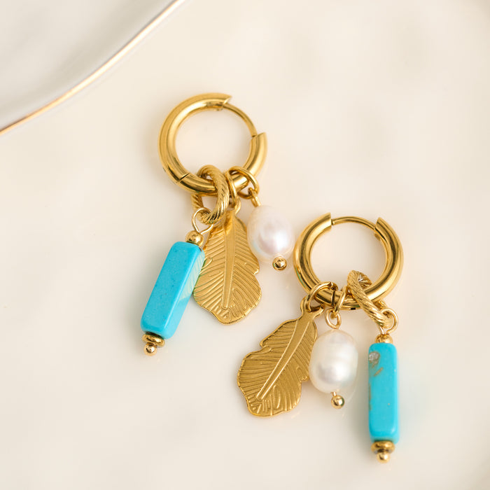 Kyanite Earrings Hoop Pearl Waterproof Narelle Gold Leaf
