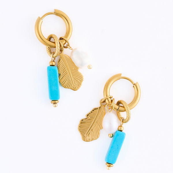 Kyanite Earrings Hoop Pearl Waterproof Narelle Gold Leaf