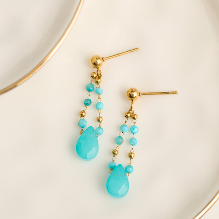 Kyanite Earrings Drop Beaded Waterproof Narelle Gold