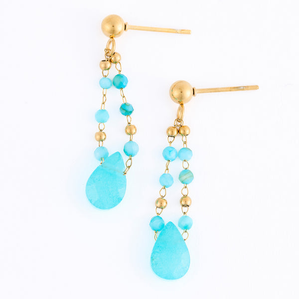 Kyanite Earrings Drop Beaded Waterproof Narelle Gold