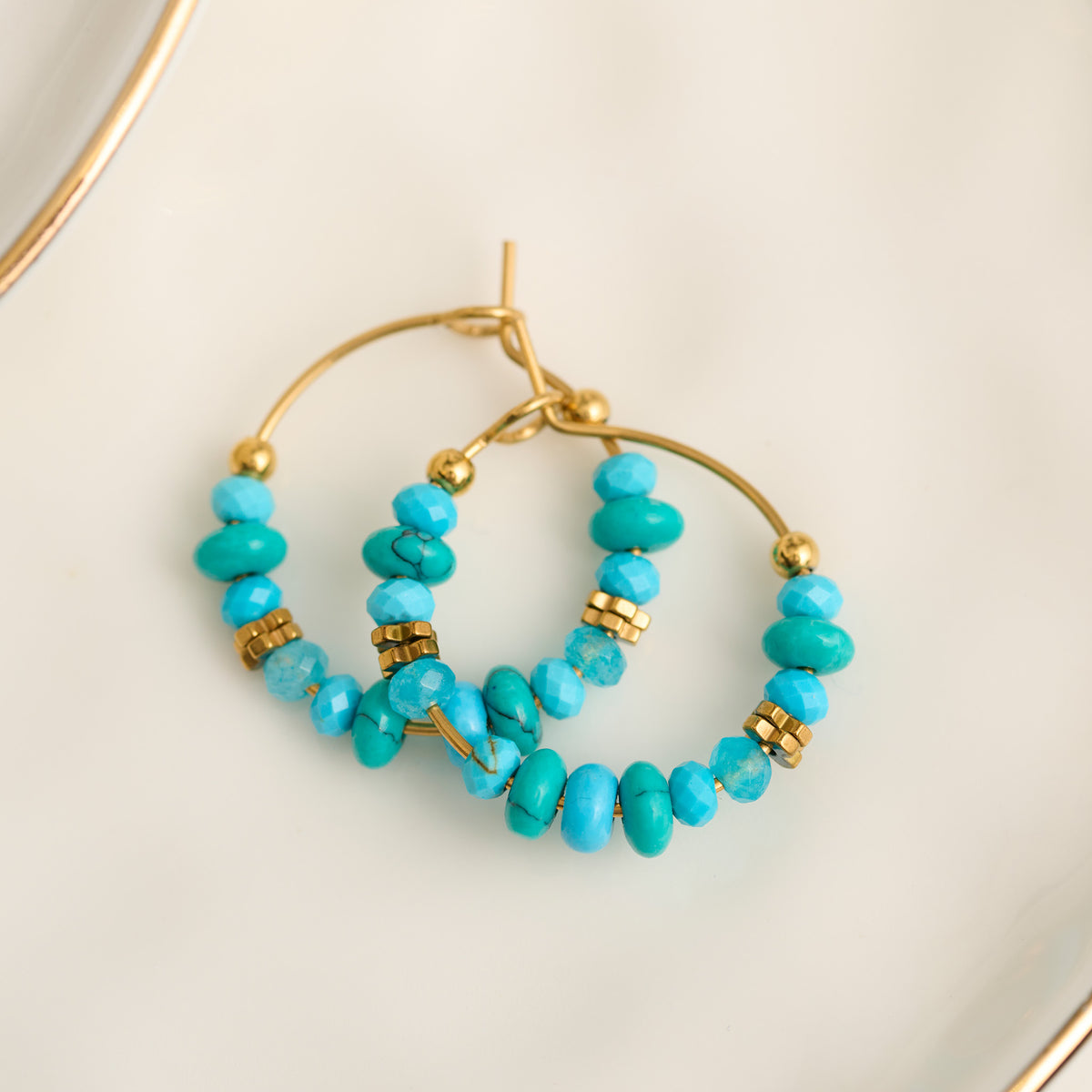 Hoop Earrings Gemstone Beaded Waterproof Narelle Gold