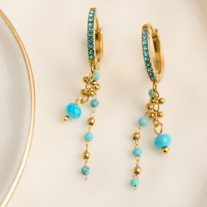 Turquoise Earrings Pave Hoop Waterproof Narelle Gold