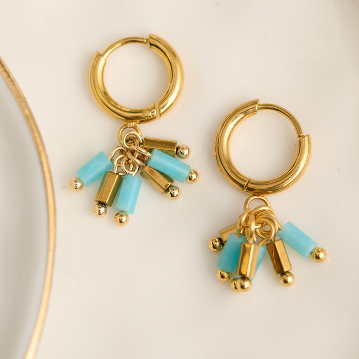 Kyanite Earrings Hoop Beaded Waterproof Narelle Gold