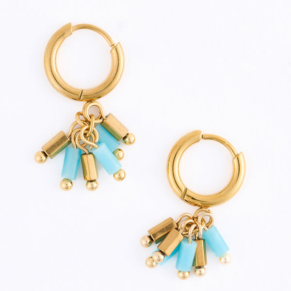Kyanite Earrings Hoop Beaded Waterproof Narelle Gold