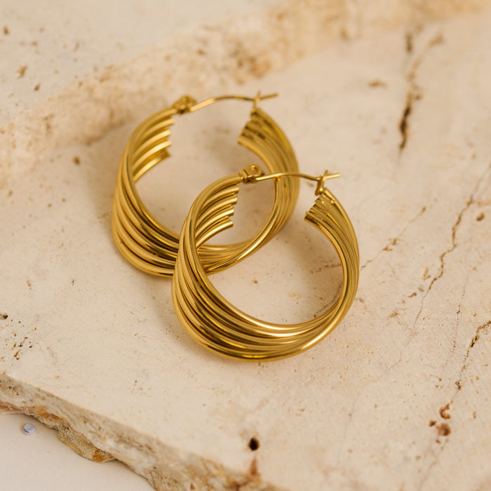 Waterproof Earrings Narelle Layered Ribbed Hoop Earrings