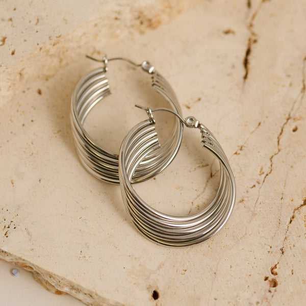 Waterproof Earrings Narelle Layered Ribbed Hoop Earrings