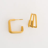 Waterproof Earrings Narelle Layered Square C-Hoop Earrings