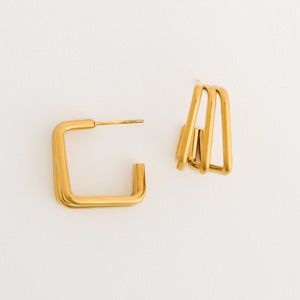 Waterproof Earrings Narelle Layered Square C-Hoop Earrings