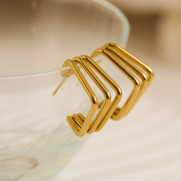 Waterproof Earrings Narelle Layered Square C-Hoop Earrings
