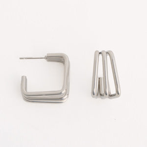 Waterproof Earrings Narelle Layered Square C-Hoop Earrings