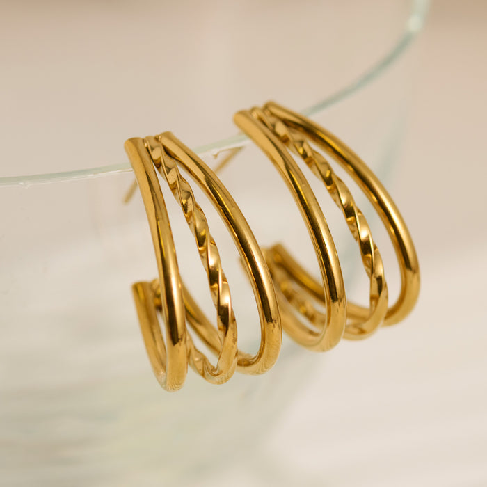 Waterproof Earrings Narelle Multi Band Oval C-Hoop Earrings