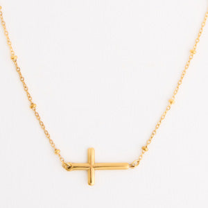 Waterproof Necklace Narelle Sideways Cross 16" Dainty Chain