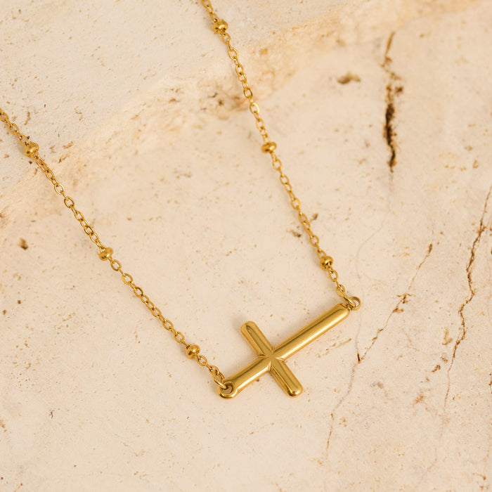Waterproof Necklace Narelle Sideways Cross 16" Dainty Chain