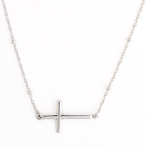Waterproof Necklace Narelle Sideways Cross 16" Dainty Chain
