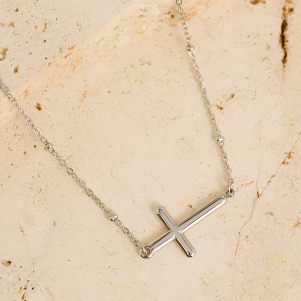 Waterproof Necklace Narelle Sideways Cross 16" Dainty Chain
