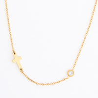 Waterproof Necklace Narelle Cross & CZ 16" Dainty Chain