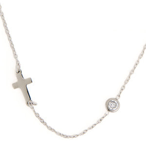 Waterproof Necklace Narelle Cross & CZ 16" Dainty Chain