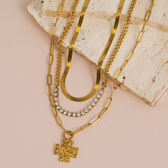 Waterproof Necklace Narelle Layered 16" Cross Pendant