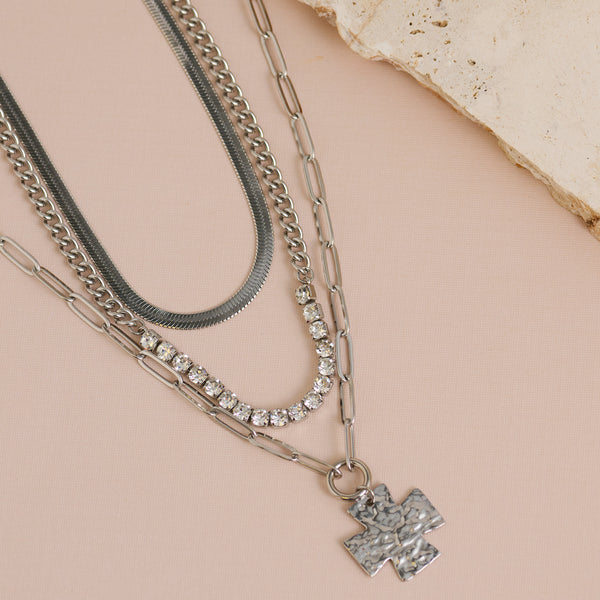Waterproof Necklace Narelle Layered 16" Cross Pendant