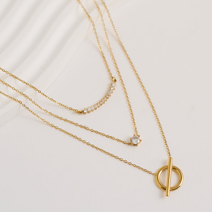 Waterproof Necklace Narelle 16" Layered CZ Toggle Pendant