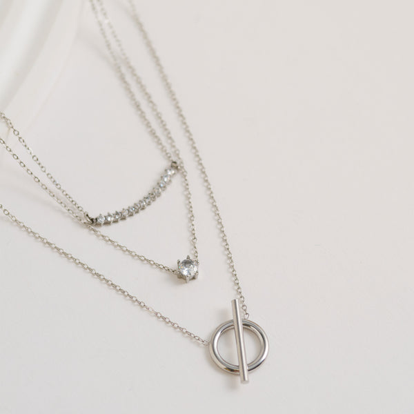 Waterproof Necklace Narelle 16" Layered CZ Toggle Pendant