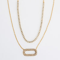 Waterproof Necklace Narelle 16" Layered Pavé Oval Pendant