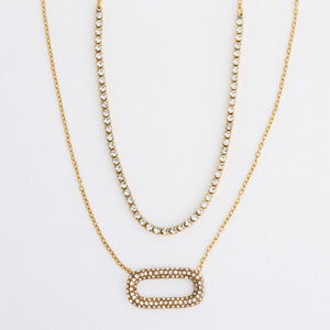 Waterproof Necklace Narelle 16" Layered Pavé Oval Pendant