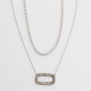 Waterproof Necklace Narelle 16" Layered Pavé Oval Pendant
