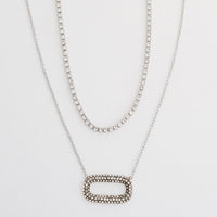 Waterproof Necklace Narelle 16" Layered Pavé Oval Pendant