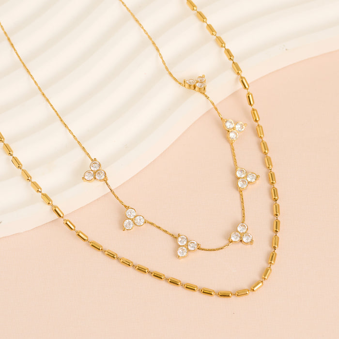 Waterproof Necklace Narelle 16" Layered Trefoil CZ Necklace