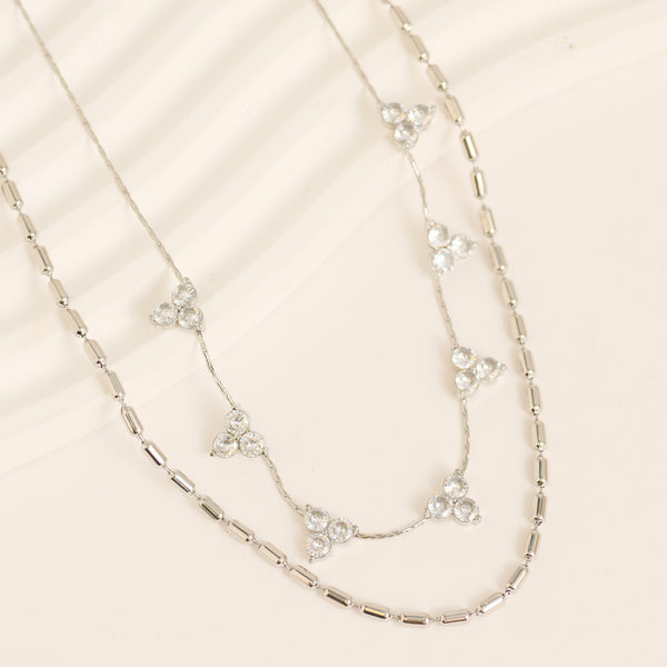 Waterproof Necklace Narelle 16" Layered Trefoil CZ Necklace