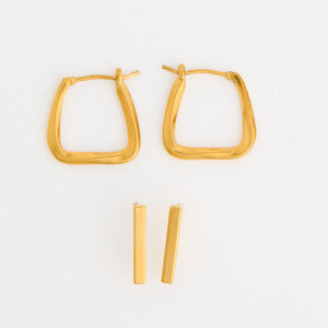 Waterproof Earrings Narelle Square Hoop & Bar Stud Duo Set