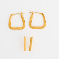Waterproof Earrings Narelle Square Hoop & Bar Stud Duo Set