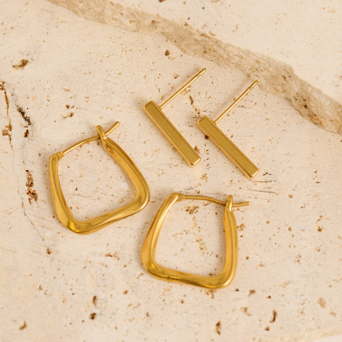 Waterproof Earrings Narelle Square Hoop & Bar Stud Duo Set