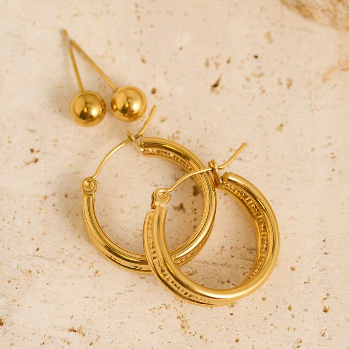 Waterproof Earrings Narelle Huggie Hoop & Ball Stud Duo