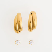 Waterproof Earrings Narelle Split Hoop & CZ Stud Duo Set