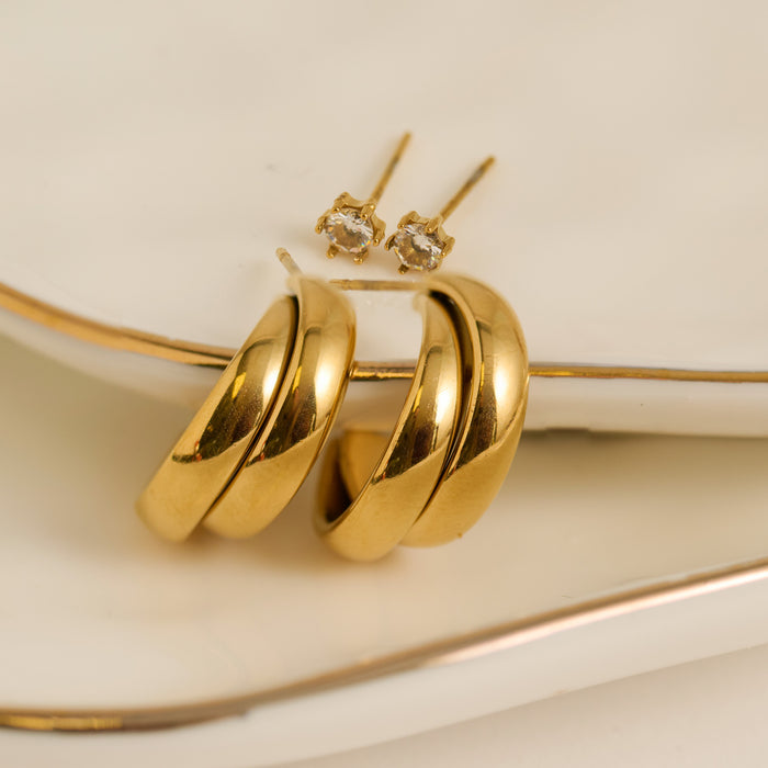 Waterproof Earrings Narelle Split Hoop & CZ Stud Duo Set