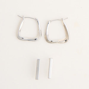 Waterproof Earrings Narelle Square Hoop & Bar Stud Duo Set