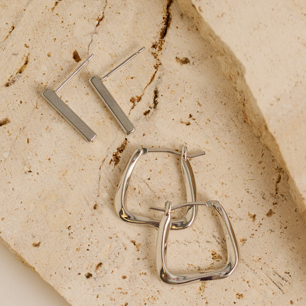 Waterproof Earrings Narelle Square Hoop & Bar Stud Duo Set