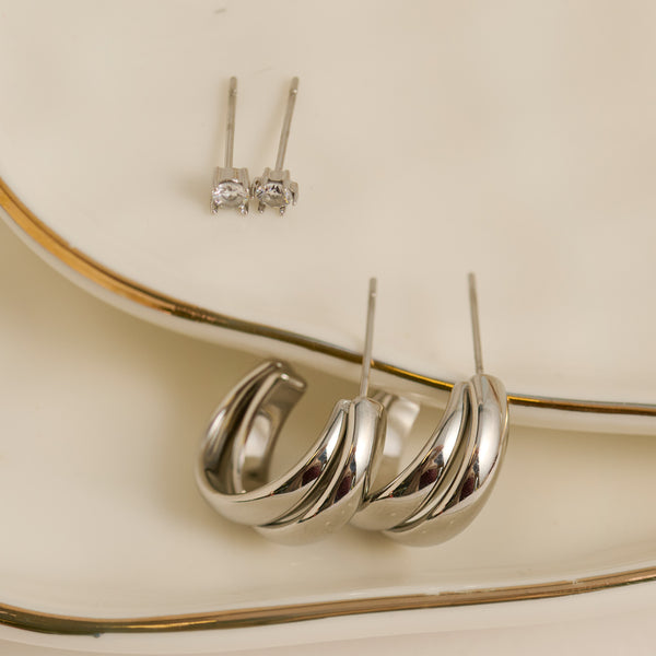 Waterproof Earrings Narelle Split Hoop & CZ Stud Duo Set