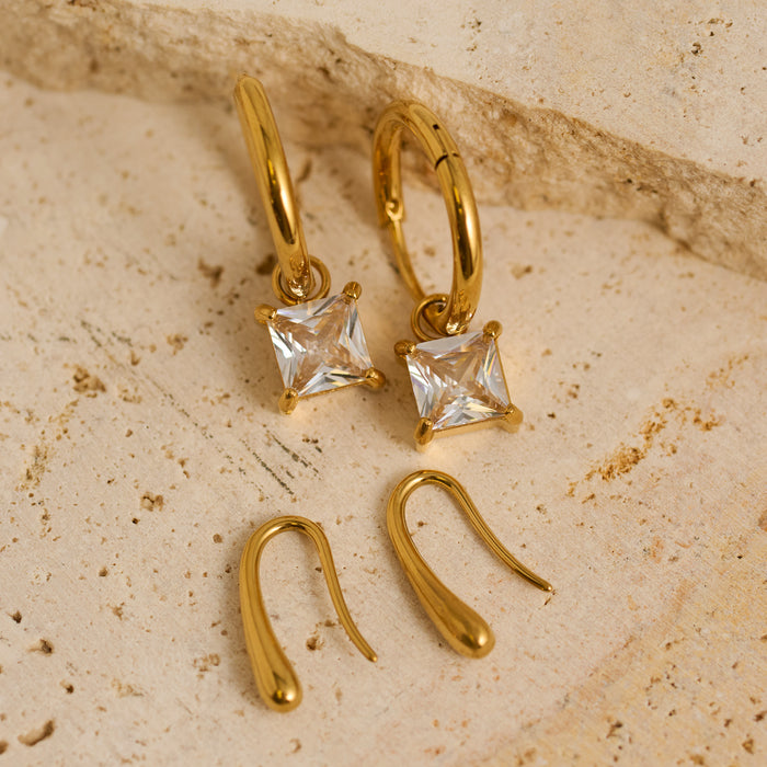 Waterproof Earrings Narelle CZ Hoop & Teardrop Earring Set